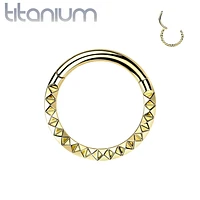 Implant Grade Titanium Gold PVD Ridged Design Hinged Hoop Septum Clicker Ring