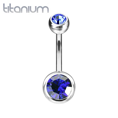 Implant Grade Titanium Double Ball CZ Gem Belly Ring