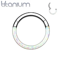 Implant Grade Titanium Opal Inlay Septum Daith Clicker Hinged Hoop Ring