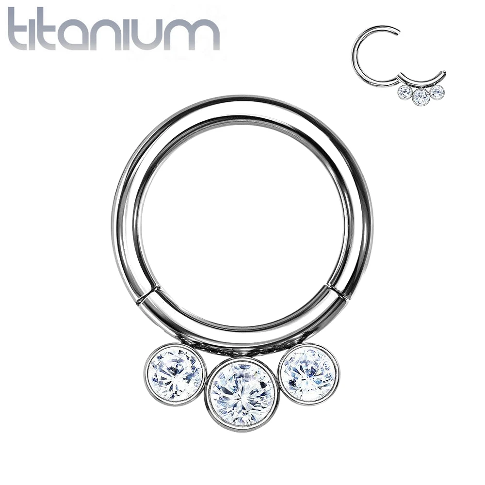 Implant Grade Titanium White CZ Bezel Septum Cartilage Daith Hinged Clicker