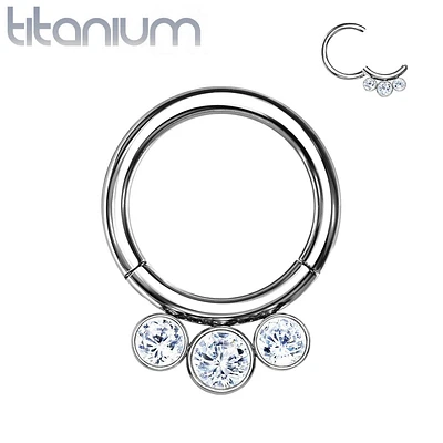 Implant Grade Titanium White CZ Bezel Septum Cartilage Daith Hinged Clicker