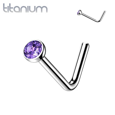 Implant Grade Titanium L-Shape CZ Nose Ring Stud