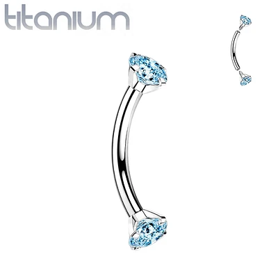 Implant Grade Titanium Curved Barbell Internally Threaded Aqua CZ