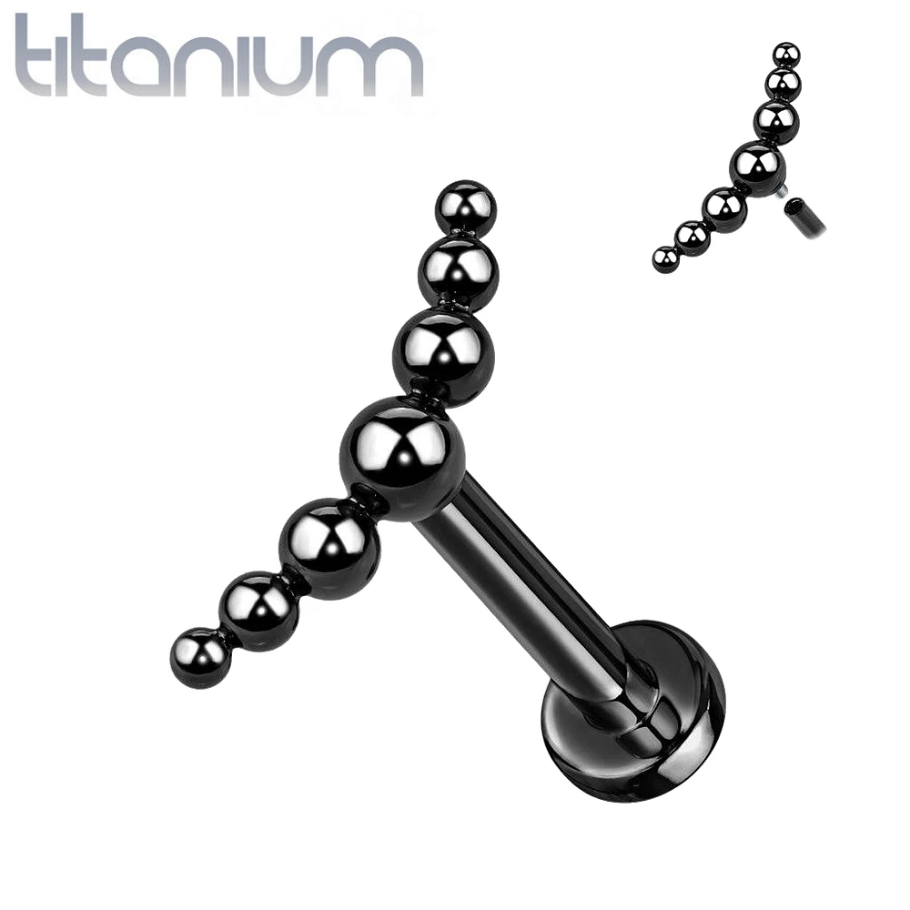 Implant Grade Titanium Black PVD Curved Beaded Internally Threaded Flat Back Labret