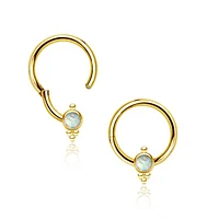 316L Surgical Steel Gold PVD White Opal Dainty Beaded Hinged Clicker Hoop