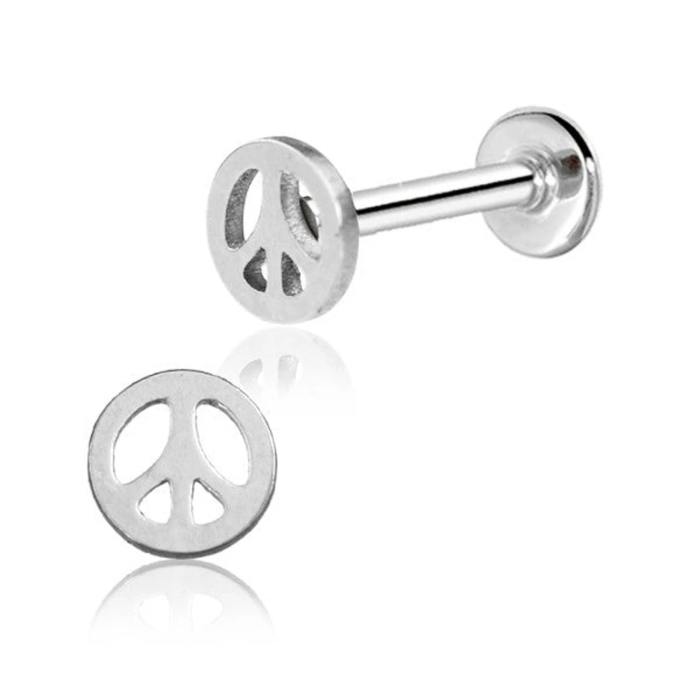 316L Surgical Steel Internally Threaded Peace Sign Flat Back Labret