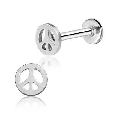 316L Surgical Steel Internally Threaded Peace Sign Flat Back Labret