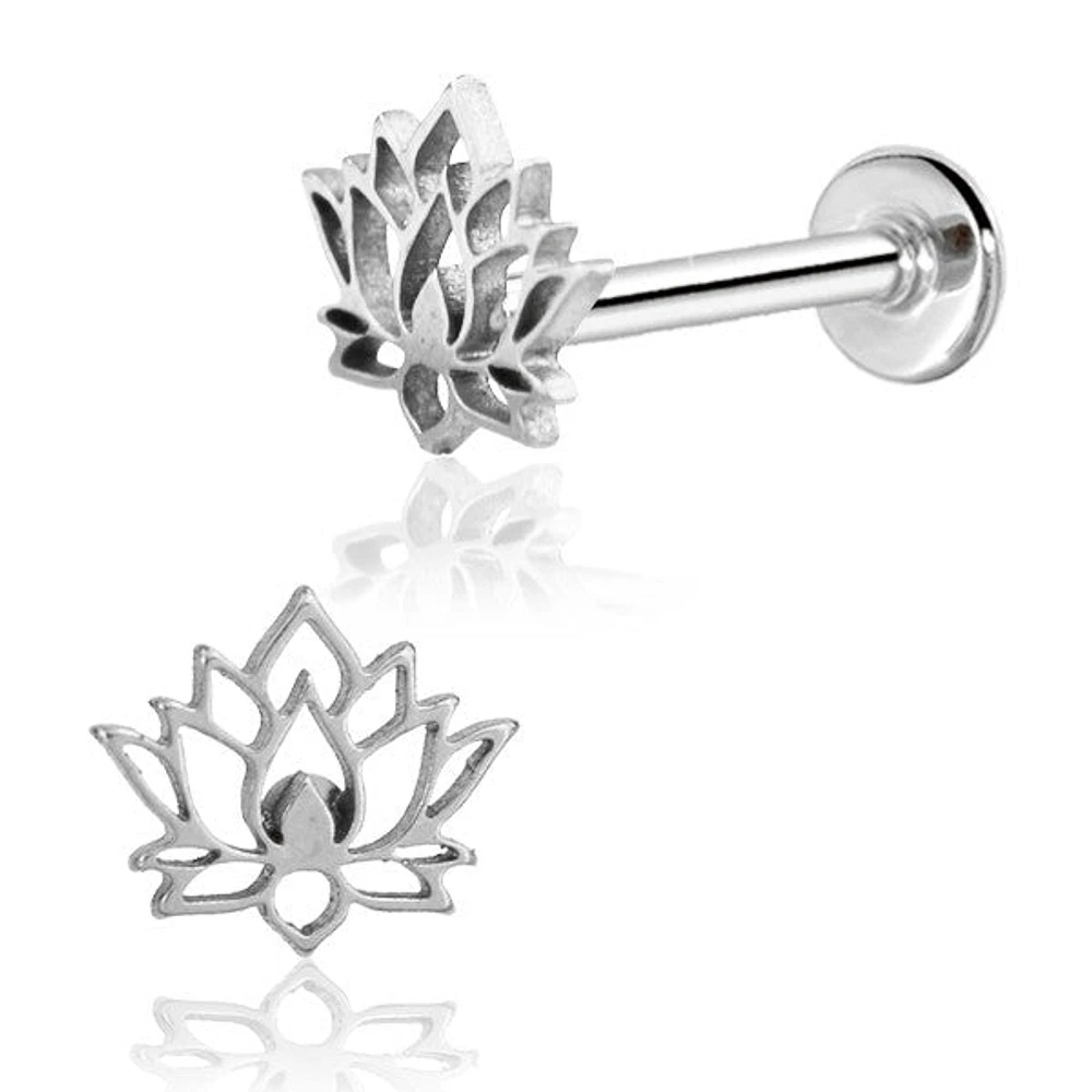 316L Surgical Steel Internally Threaded Lotus Flower Flat Back Labret