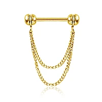 316L Surgical Steel Gold PVD Double Chain Dangle Nipple Ring Straight Barbell