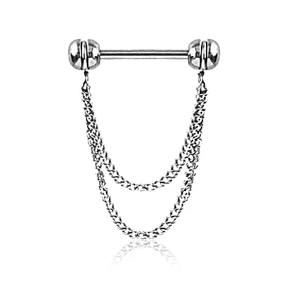 316L Surgical Steel Double Chain Dangle Nipple Ring Straight Barbell