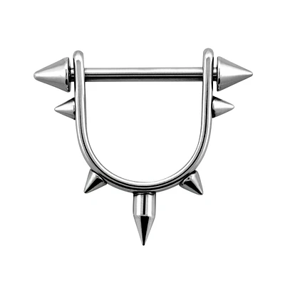 316L Surgical Steel Spike Shield Straight Barbell Nipple Ring