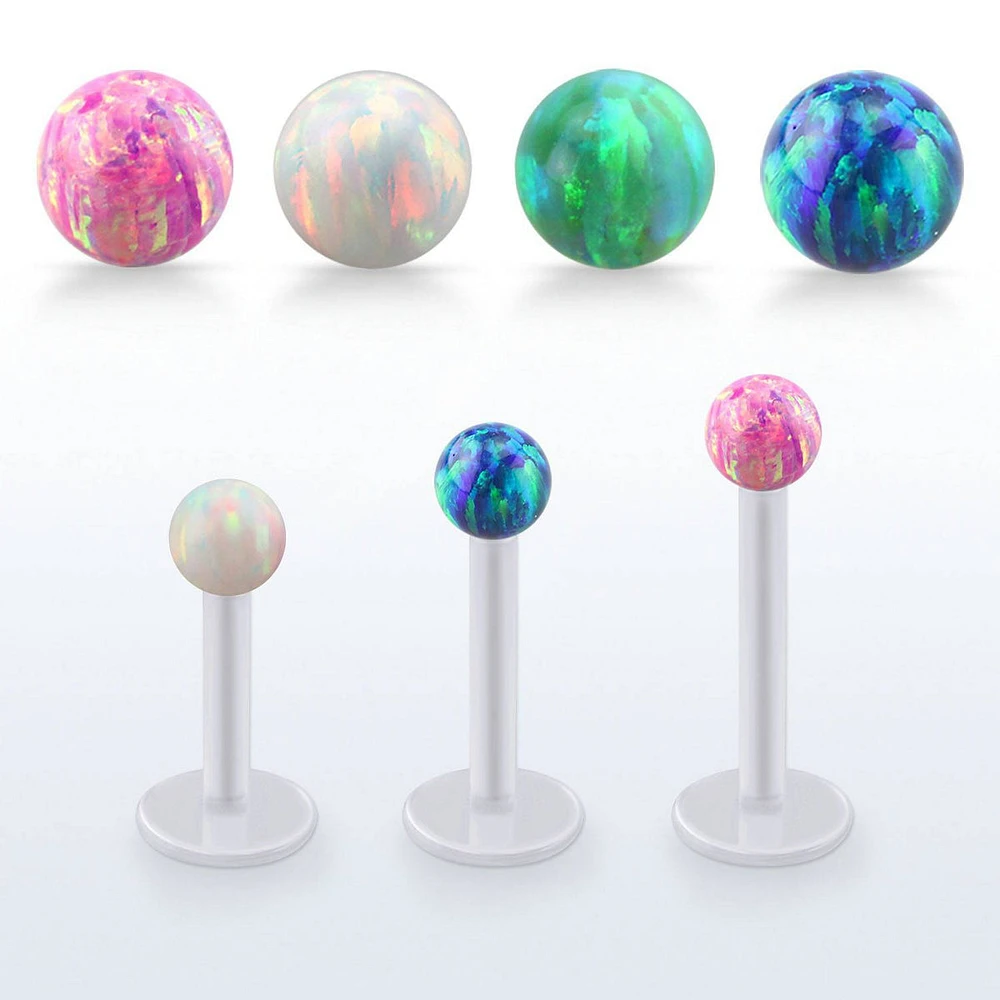 Acrylic Bio-Flex Flat Back Labret Opal Ball Stud