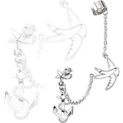 Anchor and Dove Bird Link Cartilage Chain Dangle Cuff Helix Earring