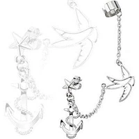 Anchor and Dove Bird Link Cartilage Chain Dangle Cuff Helix Earring