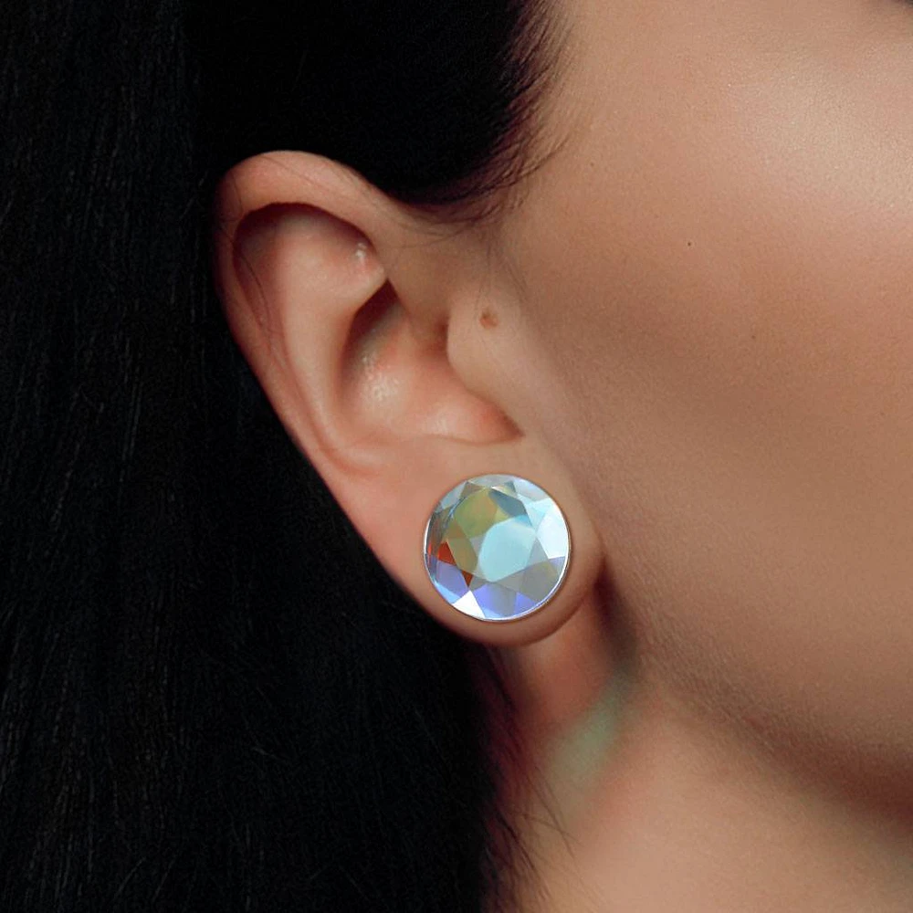 Aurora Borealis Multi Faceted Double Flared Glass Ear Plugs