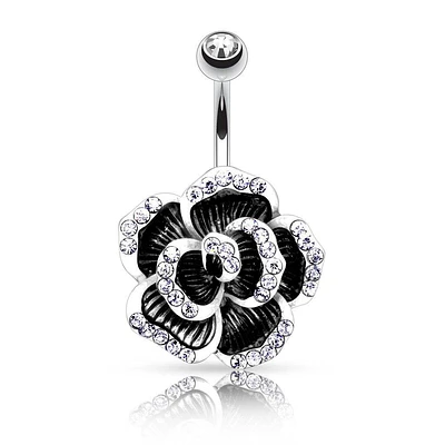 Belly Button Navel Ring with Rose Petal Flower CZ