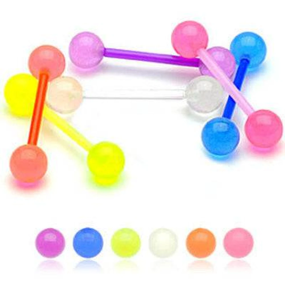 Bio Flex Acrylic Flexible Glow in the Dark Barbell Tongue Ring with Acrylic Balls