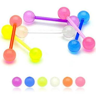 Bio Flex Acrylic Flexible Glow in the Dark Barbell Tongue Ring with Acrylic Balls