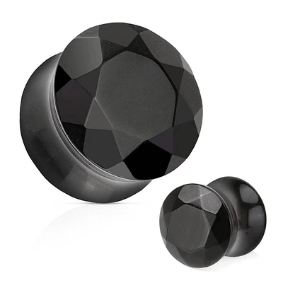 Black Agate Multi Faceted Double Flared Stone Ear Plugs