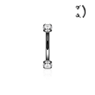 Black IP Surgical Steel Internally Threaded CZ Curved Barbell
