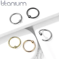 Black PVD High Polished Implant Grade Titanium Easy Bend Nose, Cartilage Hoop Ring with Fixed Ball