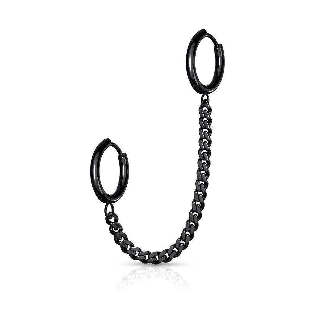 Black PVD Surgical Steel Chain Link Double Hoop Earring