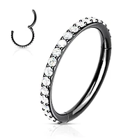 Black Surgical Steel Easy Hinged CZ Pave Clicker Hoop