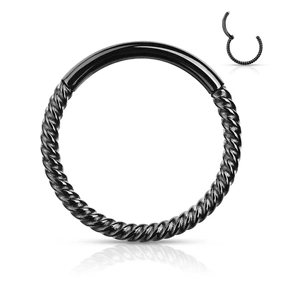 Black Surgical Steel Multi Use Braided Twisted Hinged Hoop Ring Clicker