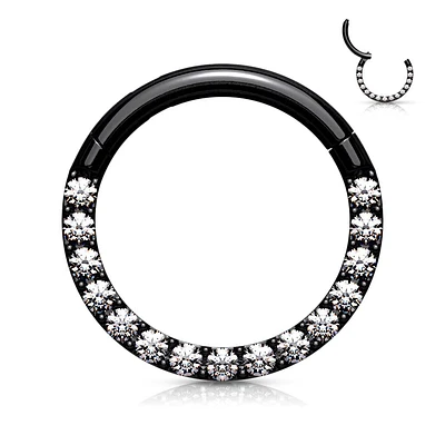 Black Surgical Steel Paved CZ Hinged Septum Ring Clicker