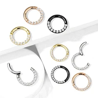 Black Surgical Steel Paved CZ Hinged Septum Ring Clicker