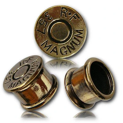 Brass Magnum Gun Bullet Double Flared Ear Plugs Gauges