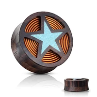 Brown Sono Wood Crushed Turquoise Star & Copper Coil Ear Plug