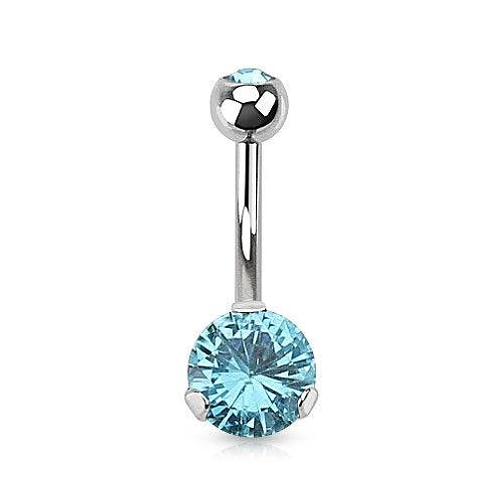 Classic Aqua 8mm Gem Surgical Steel Belly Button Navel Ring