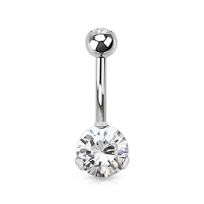 Classic White CZ 8mm Gem Surgical Steel Belly Button Navel Ring