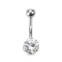 Classic White CZ 8mm Gem Surgical Steel Belly Button Navel Ring