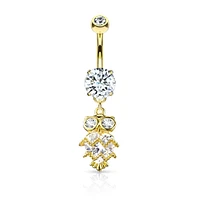 Cute Small CZ Dangle Owl Gold PVD Surgical Steel Belly Ring