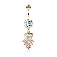 Cute Small CZ Dangle Owl Rose Gold PVD Surgical Steel Belly Ring