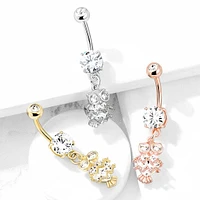 Cute Small CZ Dangle Owl Rose Gold PVD Surgical Steel Belly Ring