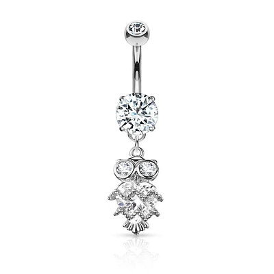 Cute Small CZ Dangle Owl Surgical Steel Belly Ring