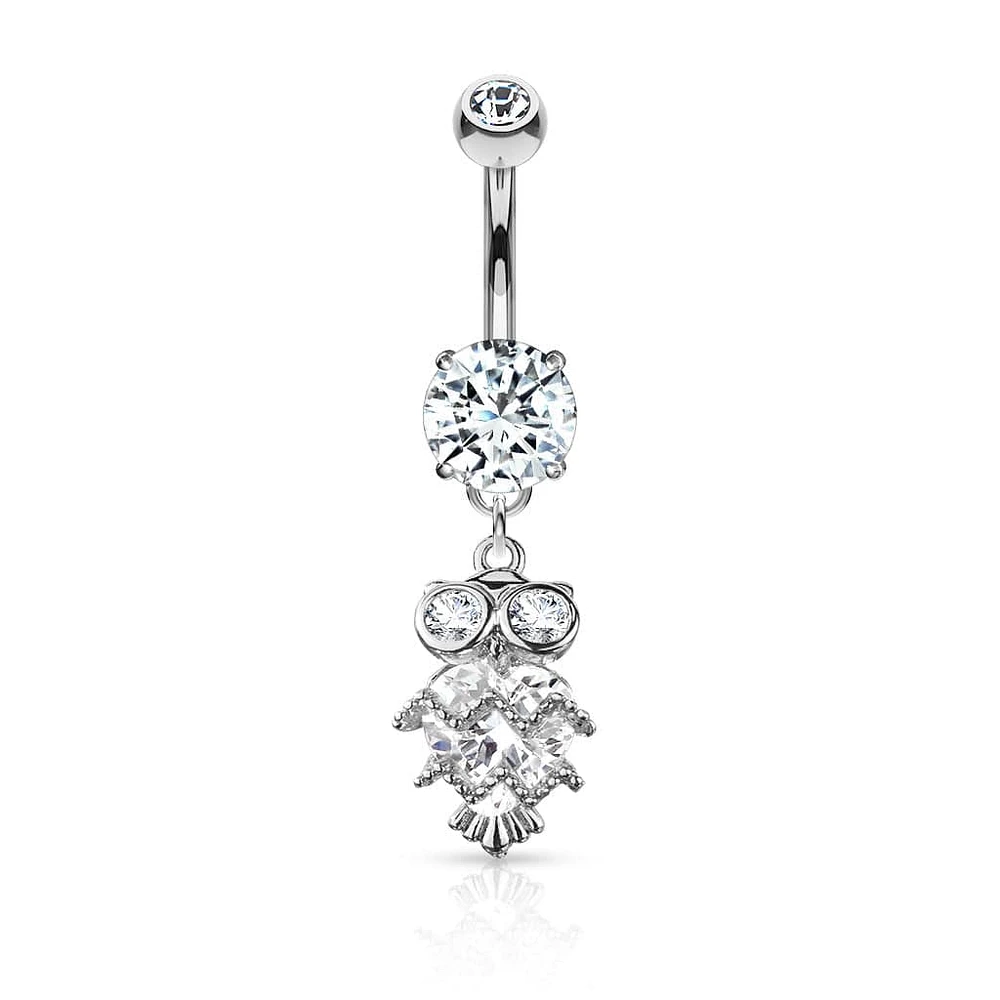 Cute Small CZ Dangle Owl Surgical Steel Belly Ring