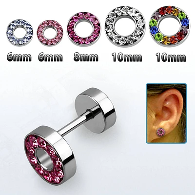 CZ Paved Screw Back Fake Plug Tunnel Earrings