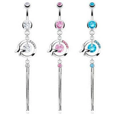 Dangling Long Butterfly Loop CZ Gem Surgical Steel Belly Button Navel Ring