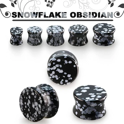 Double Flared Black Snowflake Obsidian Stone Plugs