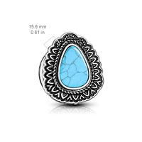 Double Flared Blue Turquoise Tear Drop Antique Silver Ear Plugs