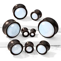 Double Flared Ebony Wood Opalite Stone Inlay Plugs