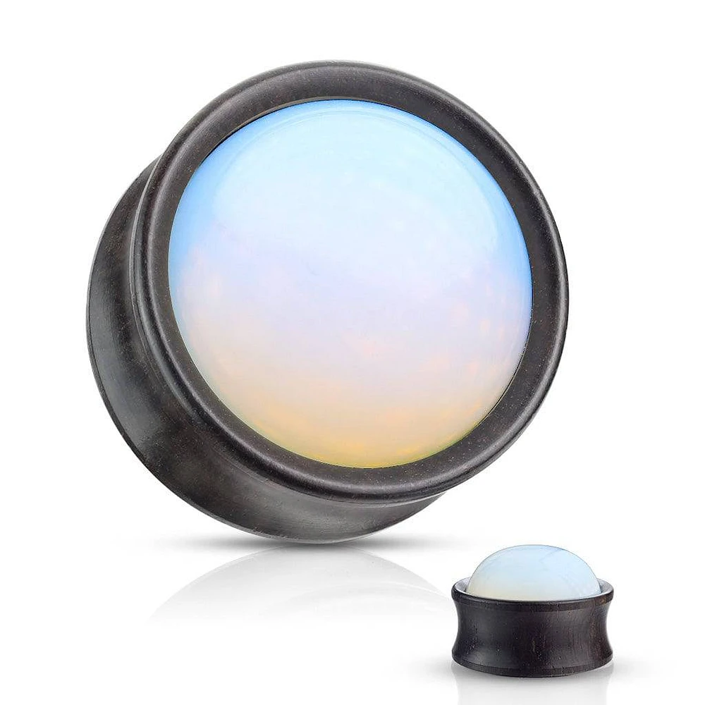 Double Flared Ebony Wood Opalite Stone Inlay Plugs