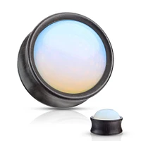 Double Flared Ebony Wood Opalite Stone Inlay Plugs