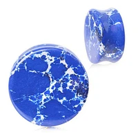 Double Flared Natural Blue Imperial Jasper Stone Saddle Ear Plug