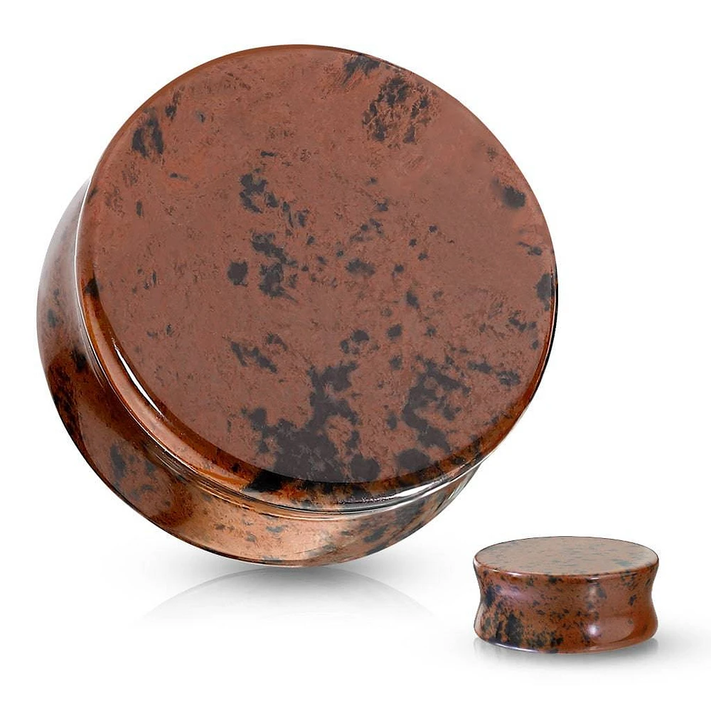 Double Flared Natural Mahogany Obsidian Stone Saddle Ear Plug