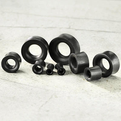 Double Flared Organic Black Areng Wood  Concave Ear Tunnels